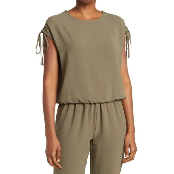 COMO VINTAGE NEW $30 Airflow Ruched Sleeve Top in Dusty‎ Olive XL - Picture 1 of 3